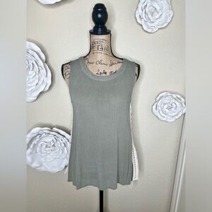 NTM: Entro Olive Green & Cream Crochet Sides Tank Top with Tassels Size Small